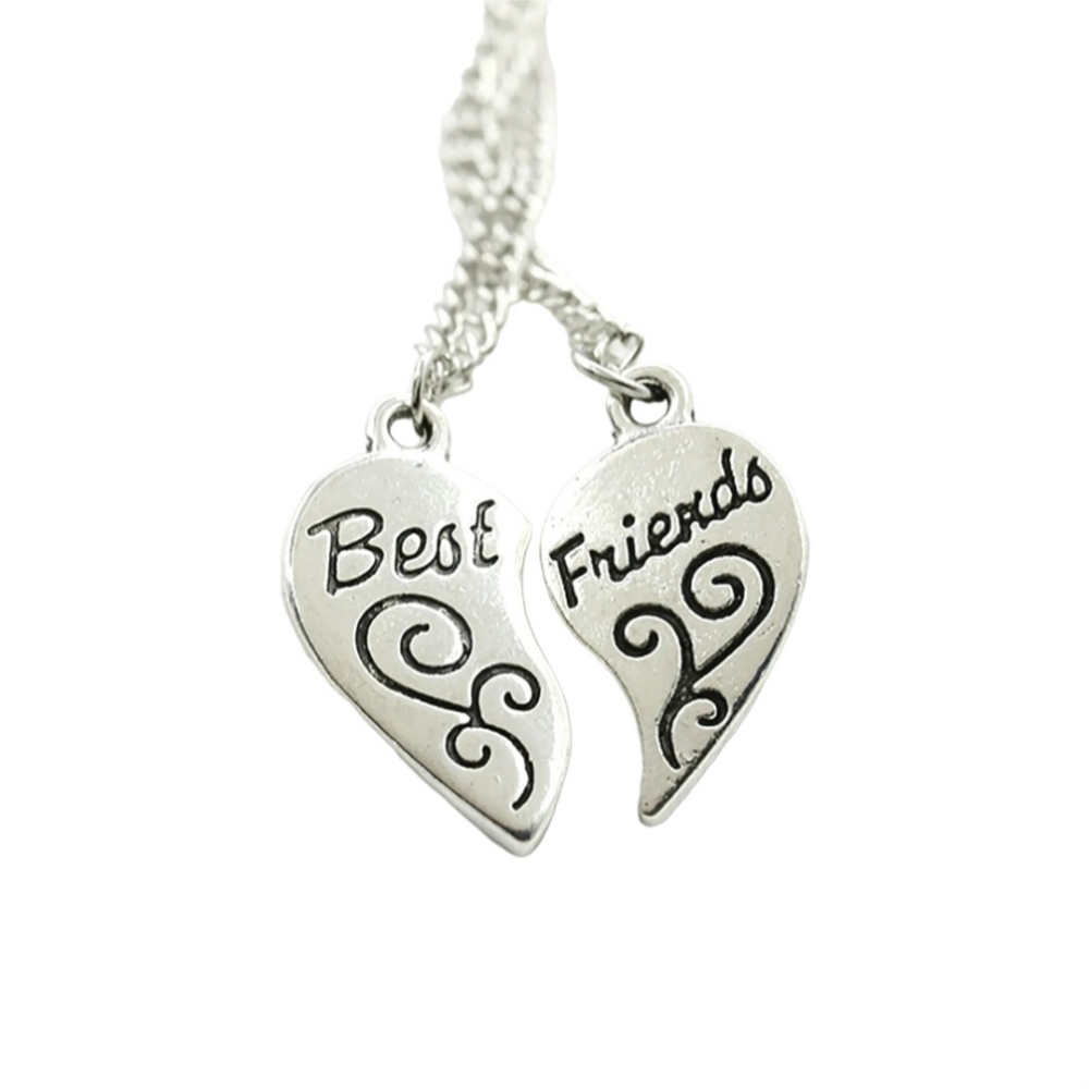 2pc Friendship Necklaces BEST FRIENDS Silver Heart Necklace Pair Gift Set